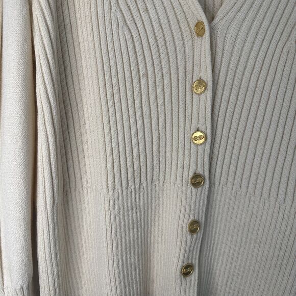 ST. JOHN SPORT Sweater Cardigan Beige Open Front Long Sleeves Buttons Medium - Picture 2 of 13